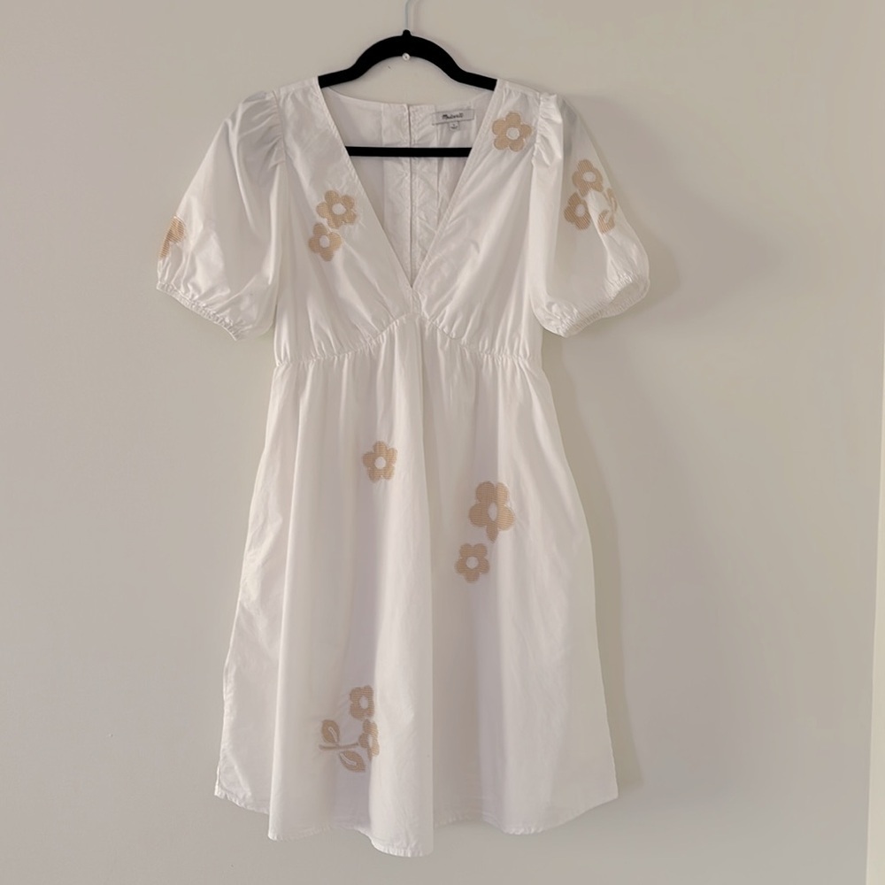 Madewell Annamarie Mini Dress White poplin hoho Floral embroidered accent dress - Picture 7 of 11